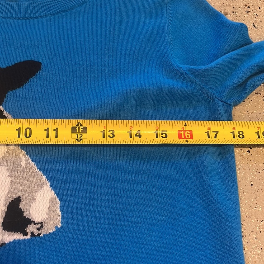 CROWN & IVY BOSTON TERRIER KNIT SWEATER BLUE BLACK WHITE SIZE PM - Picture 9 of 11